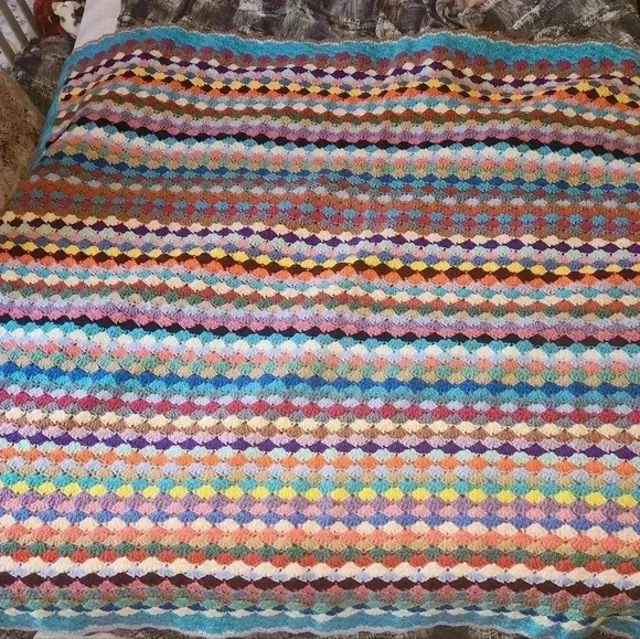 Hand Crochet Colorful Granny Blanket 80×21.5 Queen size - Picture 3 of 7